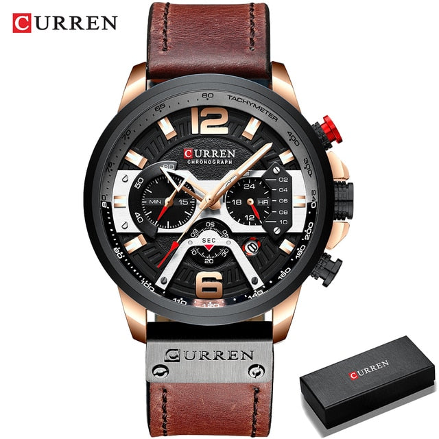 Military Leather Chronograph Wristwatch